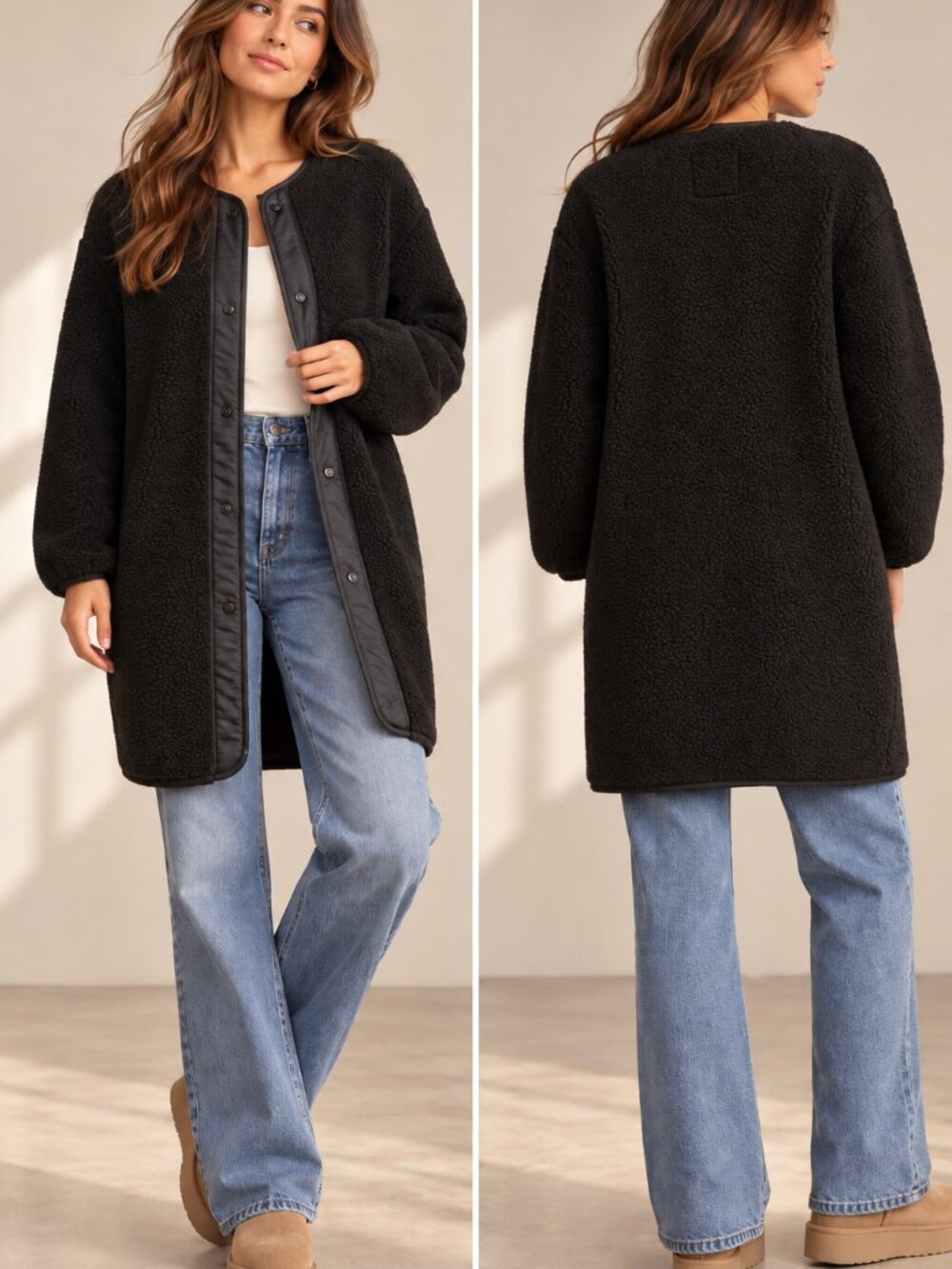 Aritzia Wilfred Free Sherpa Long Liner Jacket Black Teddy Coat XS